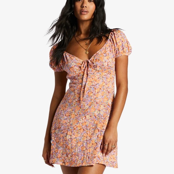 Billabong Dresses & Skirts - Billabong Orange and Purple Floral Mini Dress